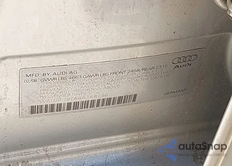 2008 Audi A4 2.0T/2.0T Special Edition from USA, damaged, VIN WAUAF78E68A148796